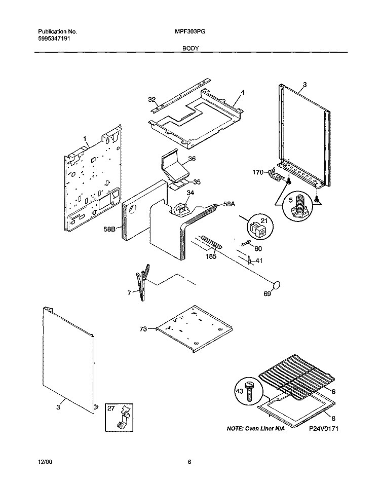 BODY Diagram and Parts List for MPF303PGDF  Uni Range