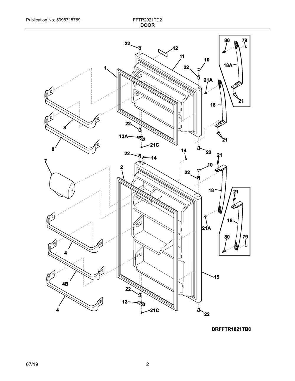Door Diagram and Parts List for FFTR2021TD2  Frigidaire Refrigerator