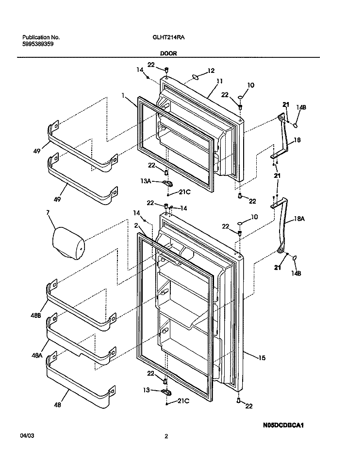 DOOR Diagram and Parts List for GLHT214RAB4  Frigidaire Refrigerator