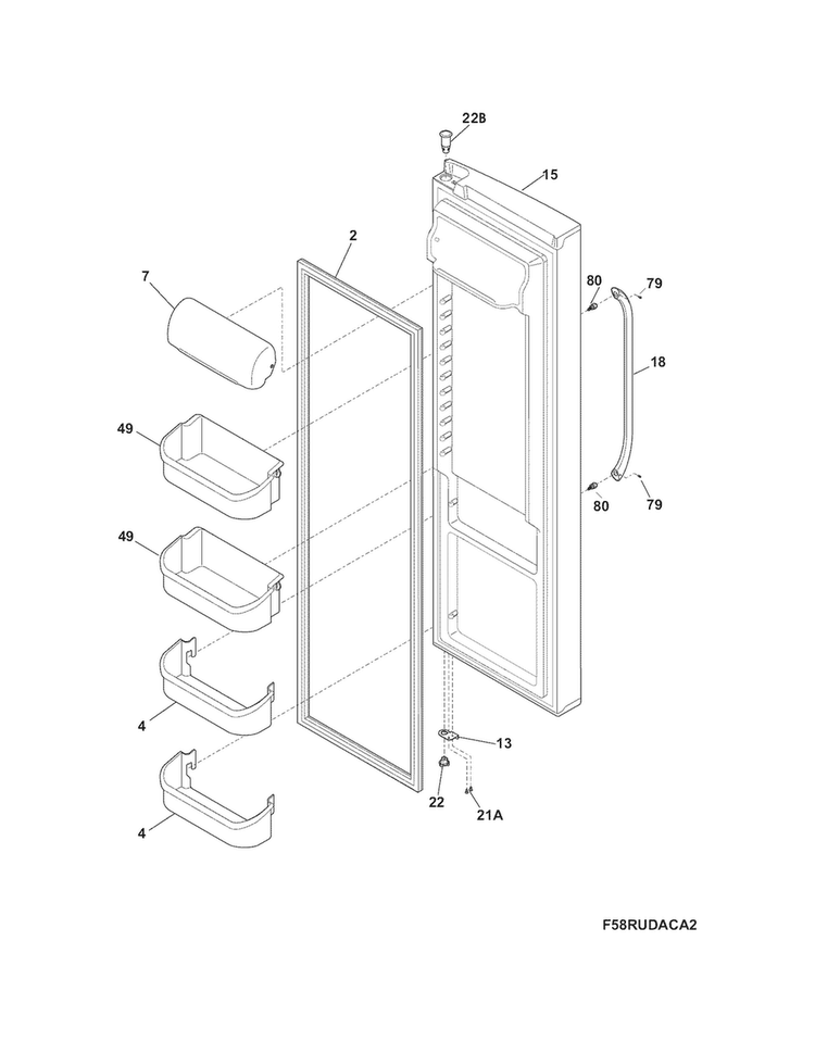 Refrigerator Door Diagram and Parts List for DFHS2313MFCA  Frigidaire Refrigerator