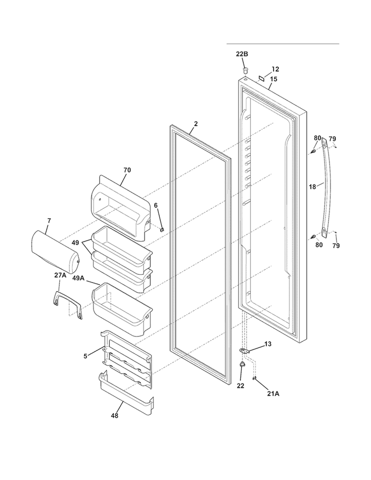 Refrigerator Door Diagram and Parts List for LGHC2342LF3  Frigidaire Refrigerator