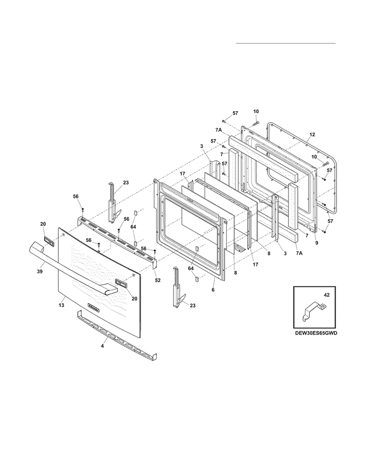 Door Diagram and Parts List for EI30ES55LBA  Electrolux Range