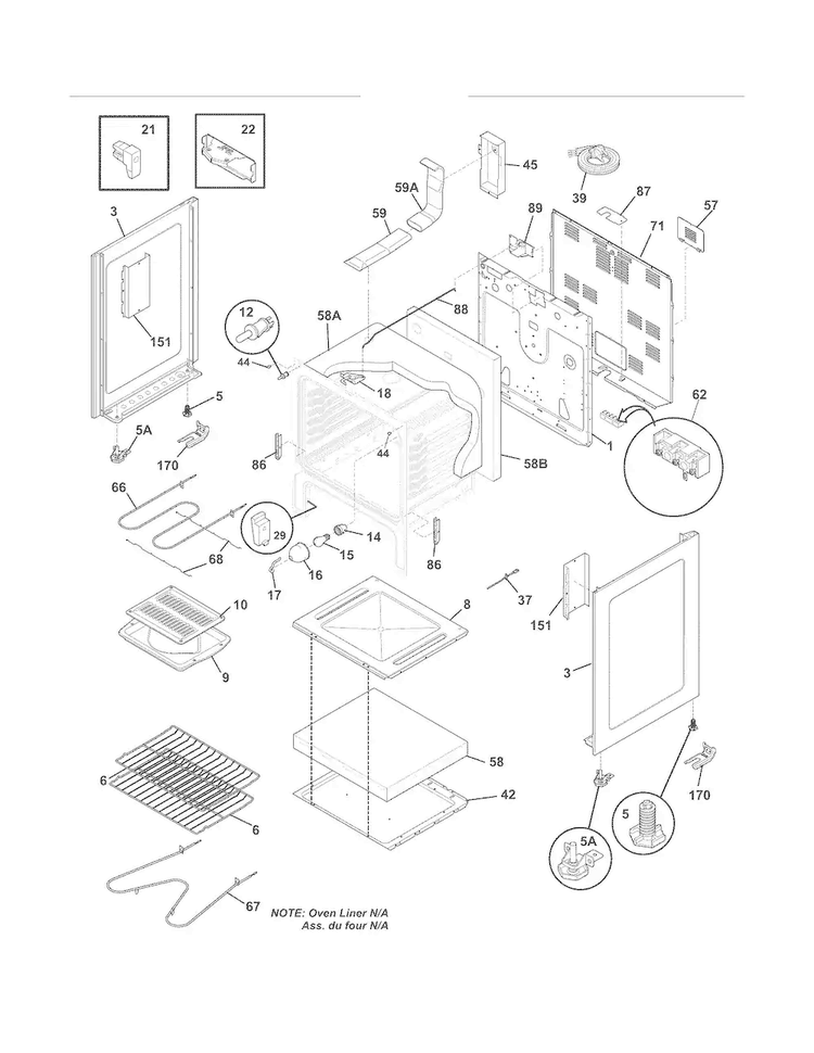Body Diagram and Parts List for CFEF3048LSJ  Frigidaire Range