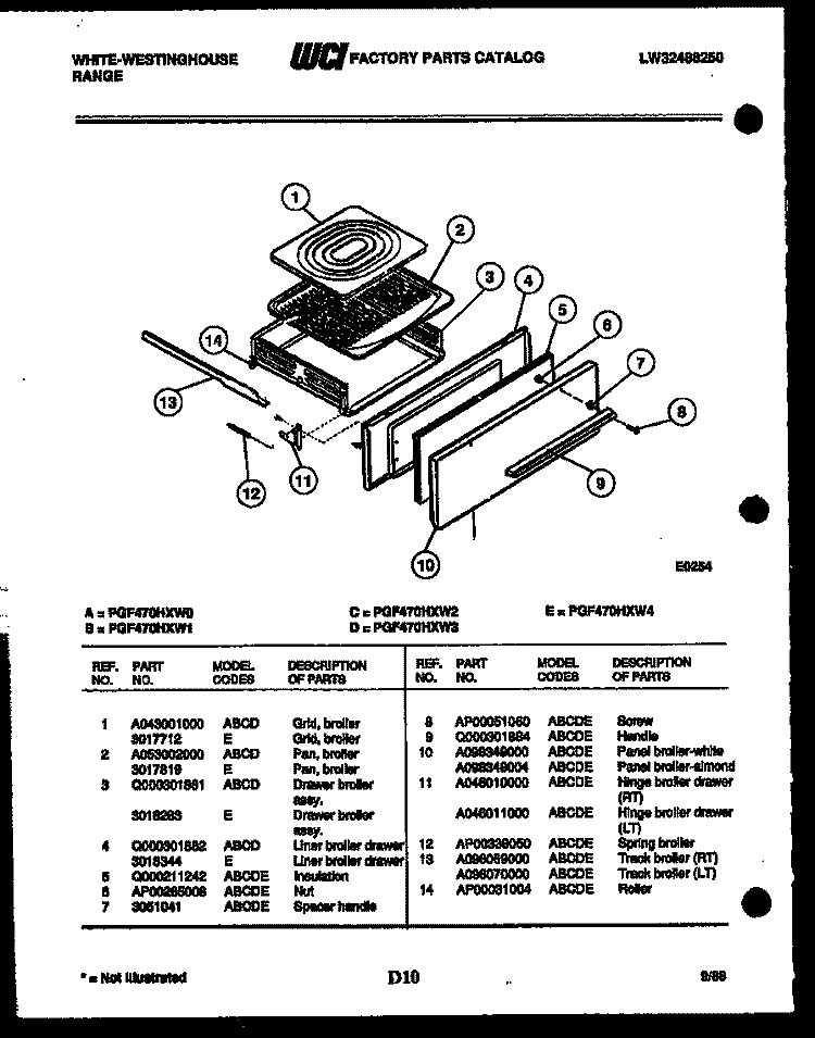 BROILER DRAWER PARTS Diagram and Parts List for PGF470HXW3  Frigidaire Range