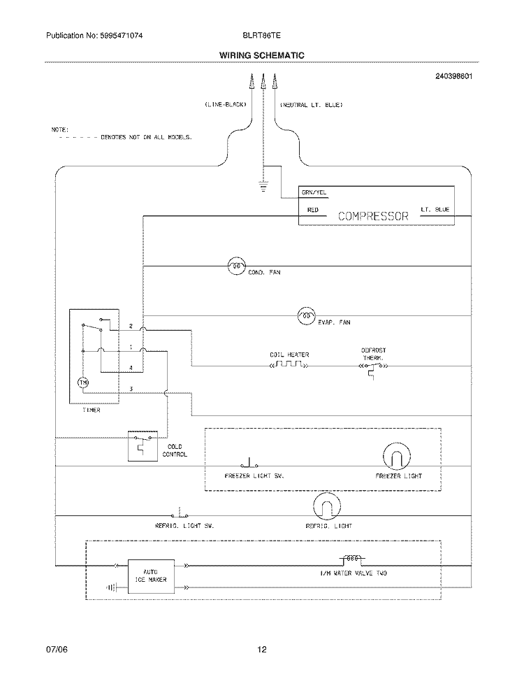 WIRING SCHEMATIC Diagram and Parts List for BLRT86TES7  Frigidaire Refrigerator