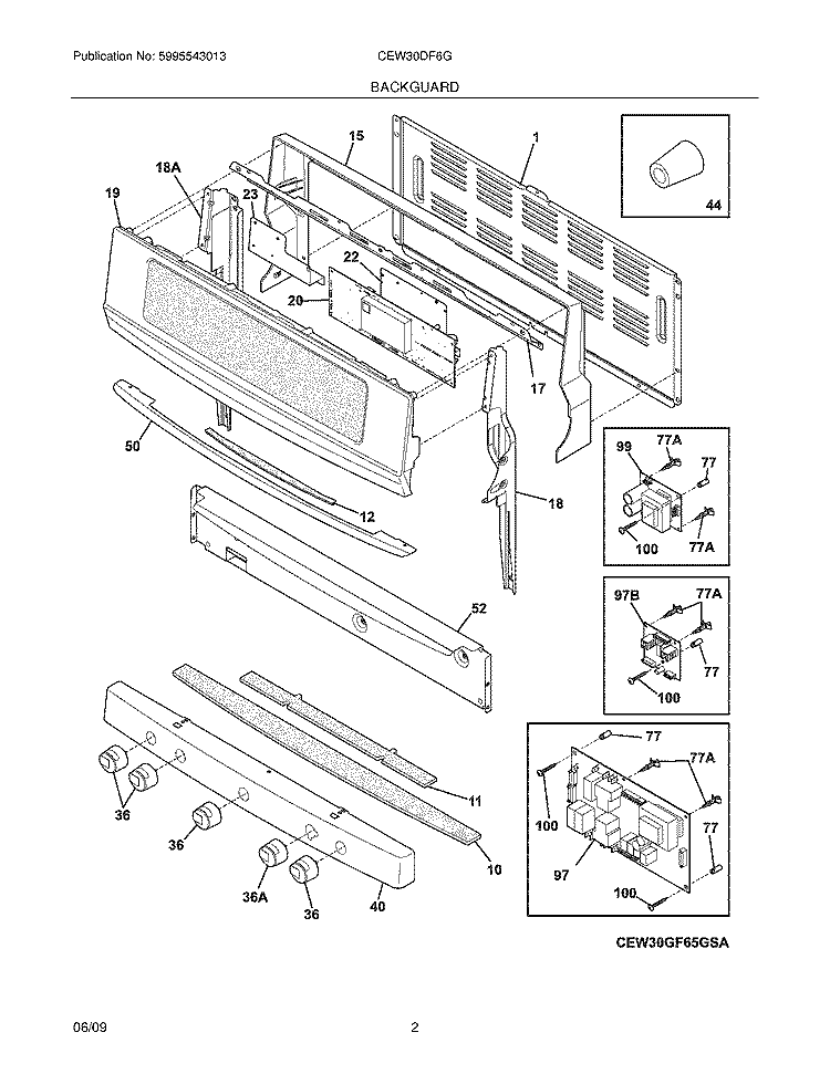 BACKGUARD Diagram and Parts List for CEW30DF6GWC  Electrolux Range