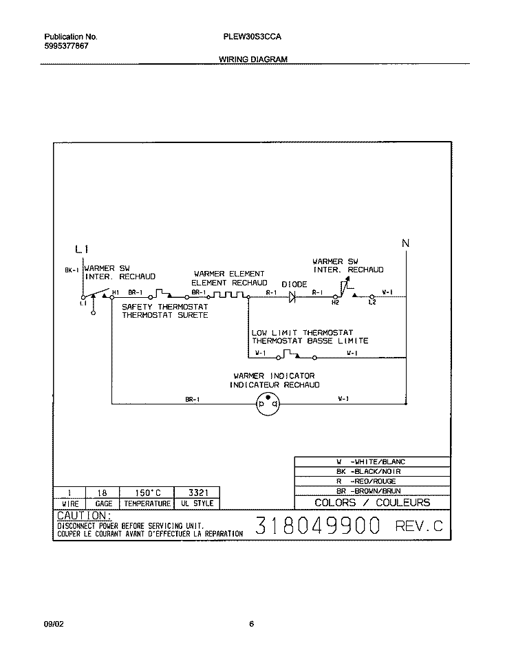 WIRING DIAGRAM Diagram and Parts List for PLEW30S3CCA  Frigidaire Warming Drawer