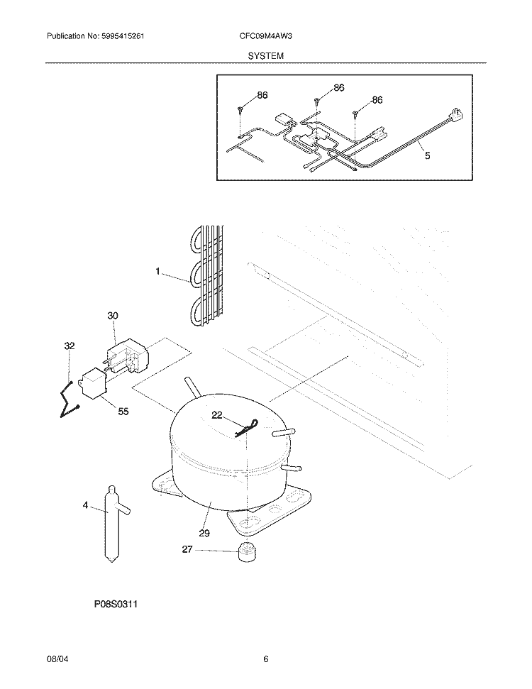 SYSTEM Diagram and Parts List for CFC09M4AW3  Uni Freezer