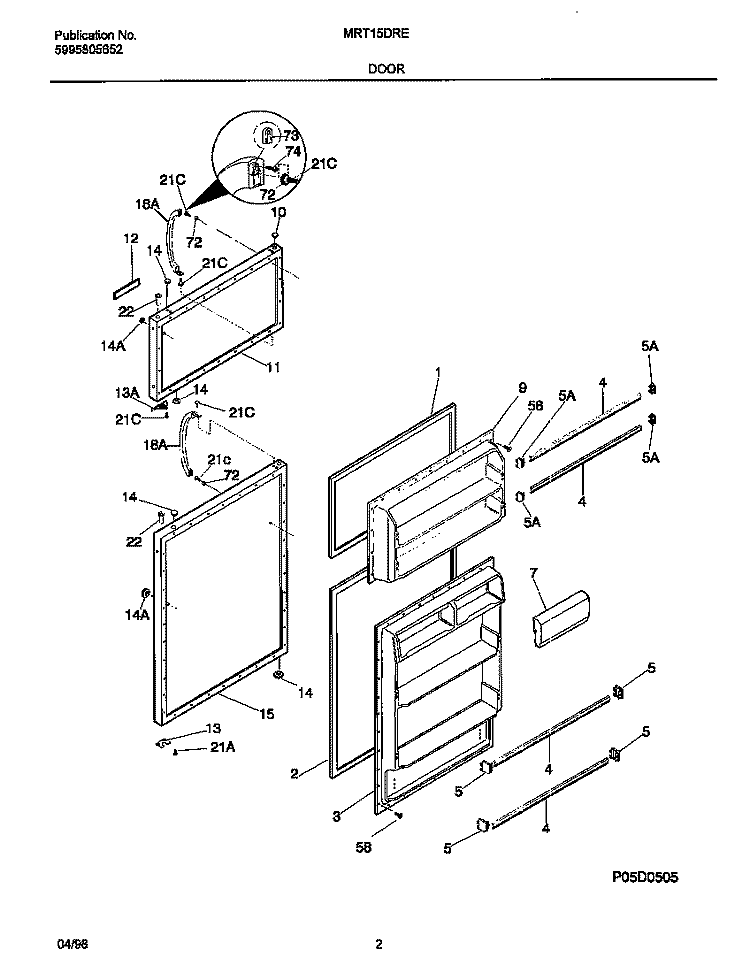 DOOR Diagram and Parts List for MRT15DRED5  Frigidaire Refrigerator