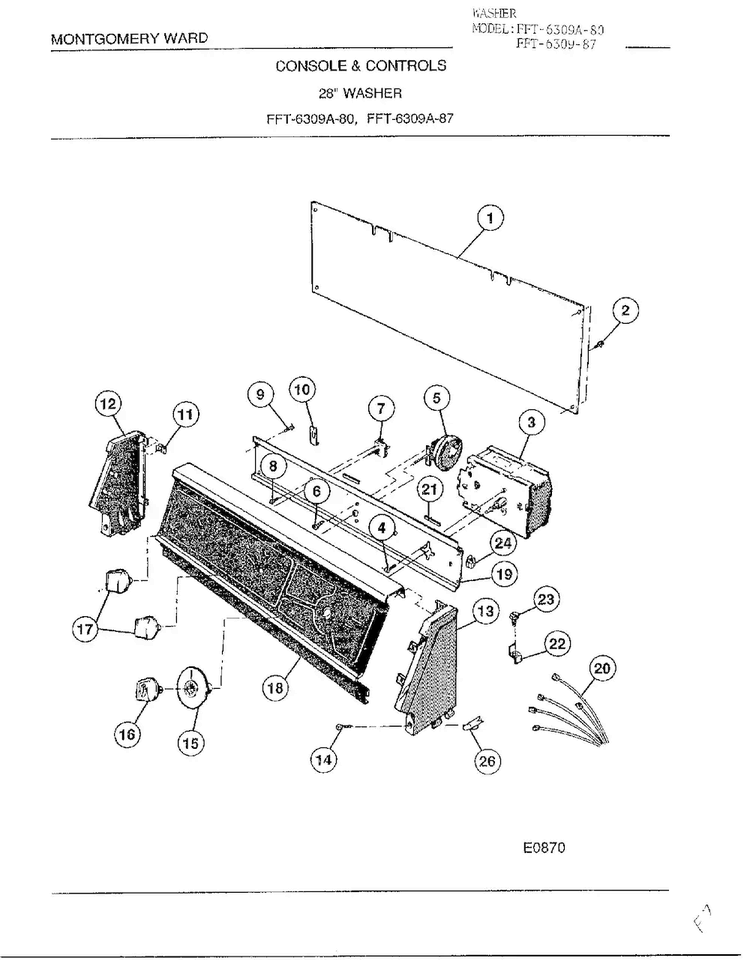 Console And Controls Diagram and Parts List for 6309A  Frigidaire Washer