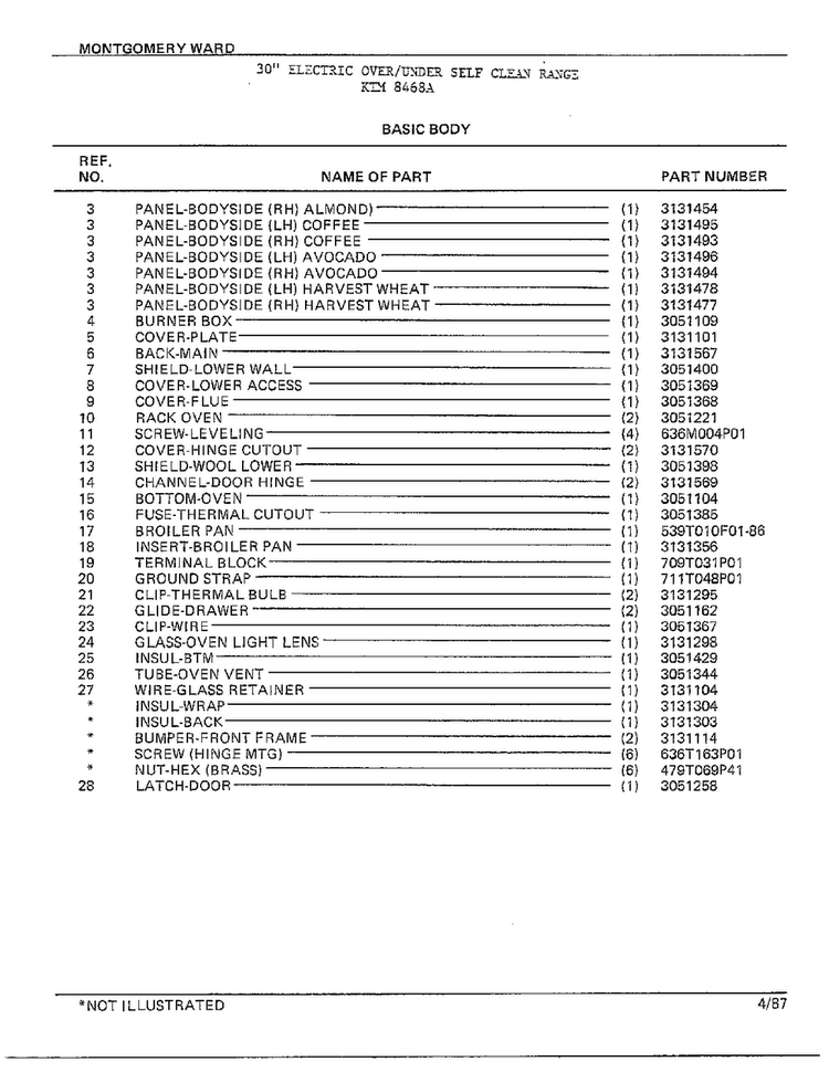 Basic Body Page 2 Diagram and Parts List for 8468A  Frigidaire Range