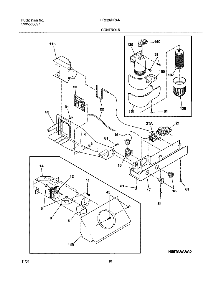 CONTROL Diagram and Parts List for FRS26HR4AB1  Frigidaire Refrigerator