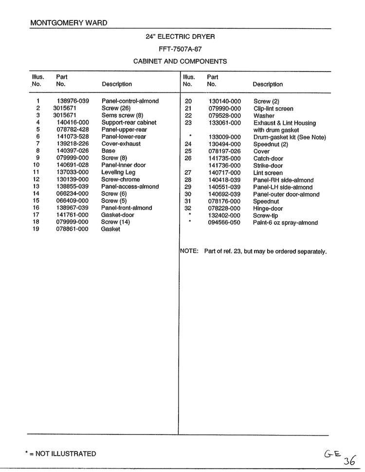 Cabinet And Components Page 2 Diagram and Parts List for 7507A  Frigidaire Dryer