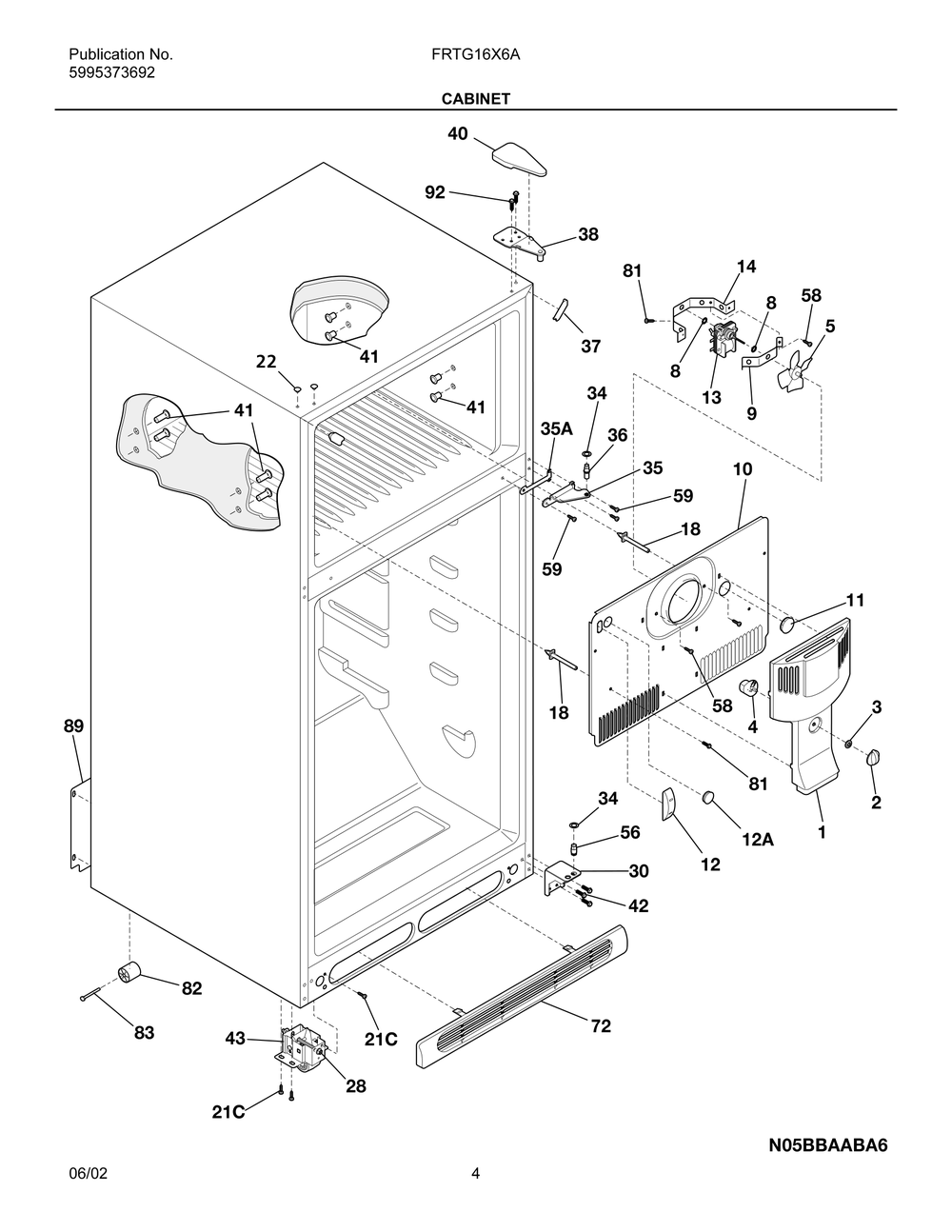 Cabinet Diagram and Parts List for FRTG16X6AQ1  Frigidaire Refrigerator