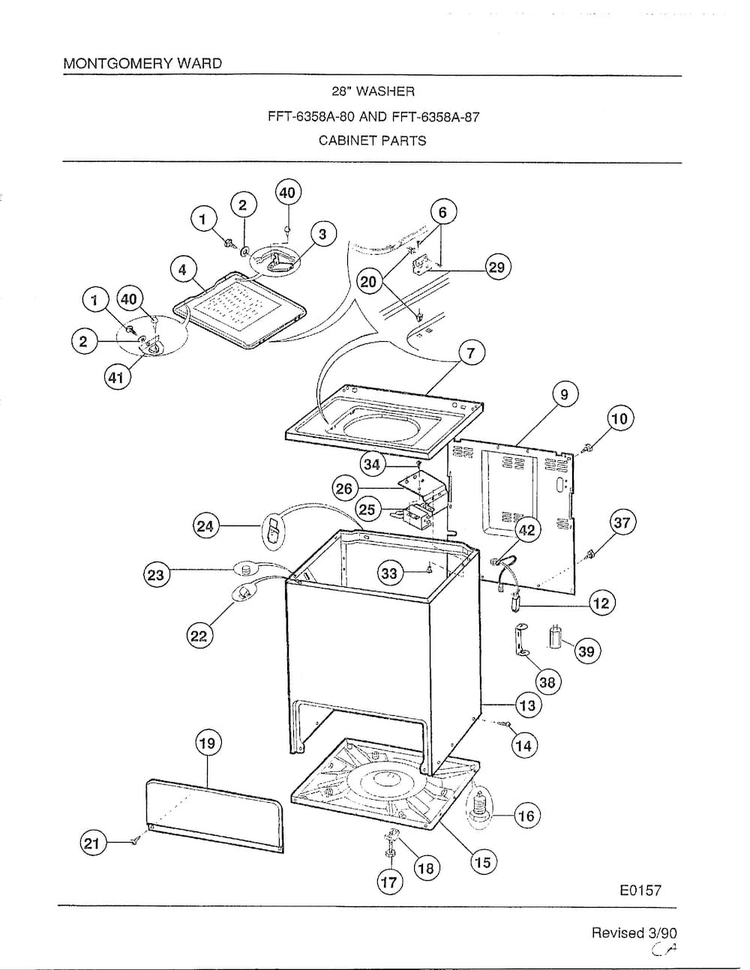 28" Washer/ Cabinet Parts Diagram and Parts List for 6358A  Frigidaire Washer