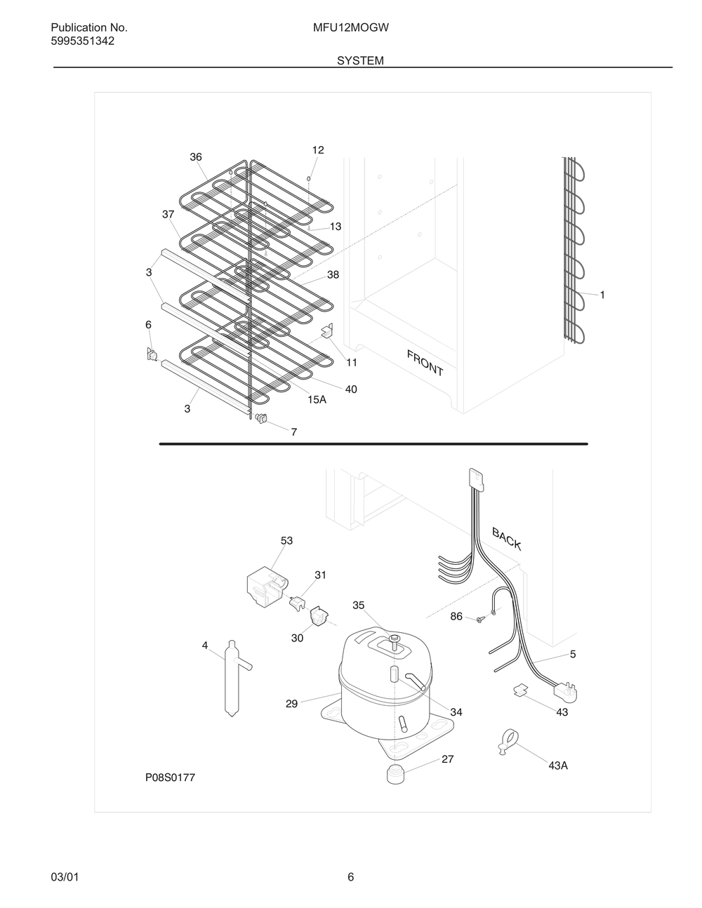 System Diagram and Parts List for MFU12MOGW  Frigidaire Freezer