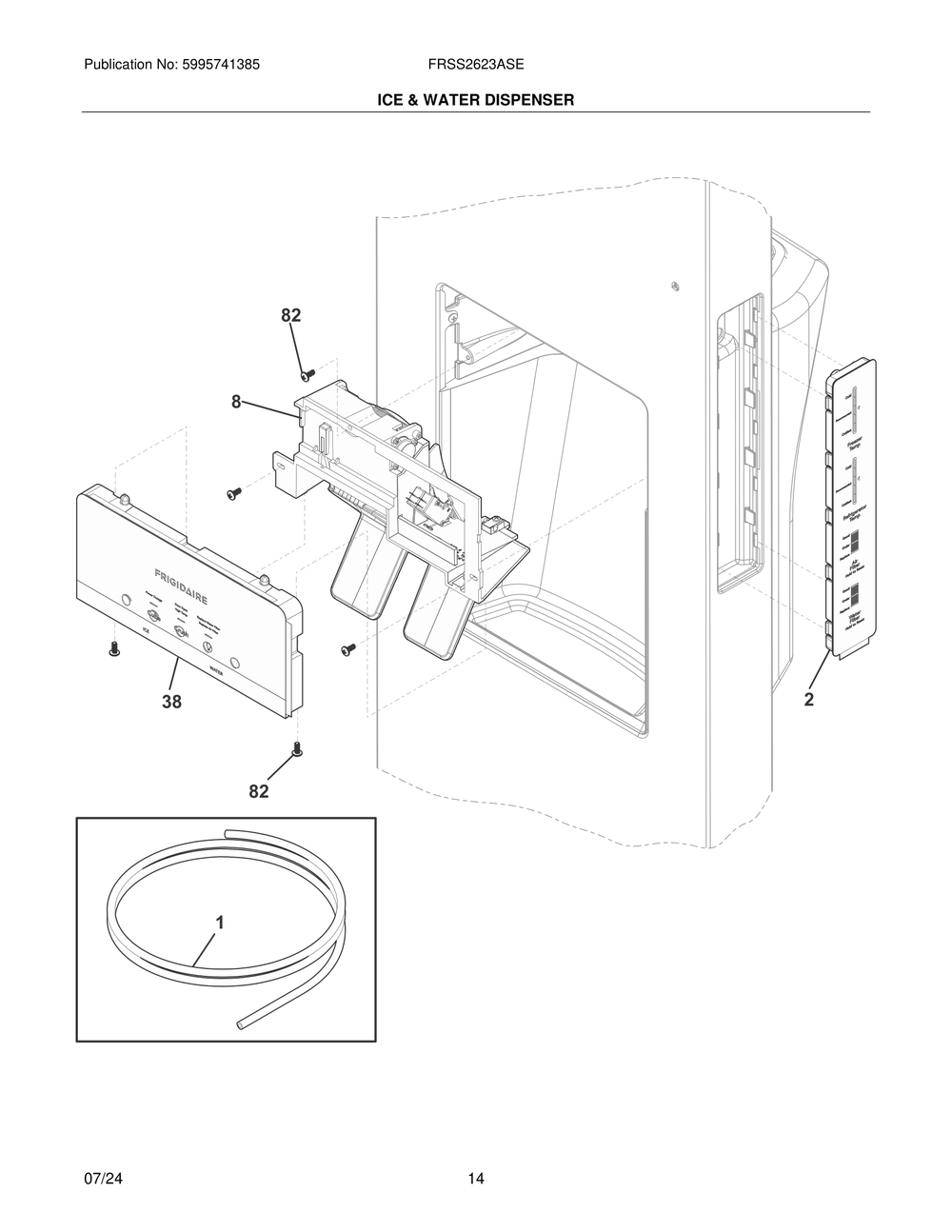 Ice And Water Dispenser Diagram and Parts List for FRSS2623ASE  Frigidaire Refrigerator