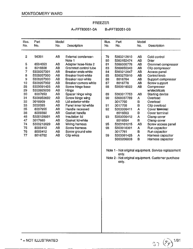 Freezer Page 2 Diagram and Parts List for 83051-0B  Frigidaire Freezer