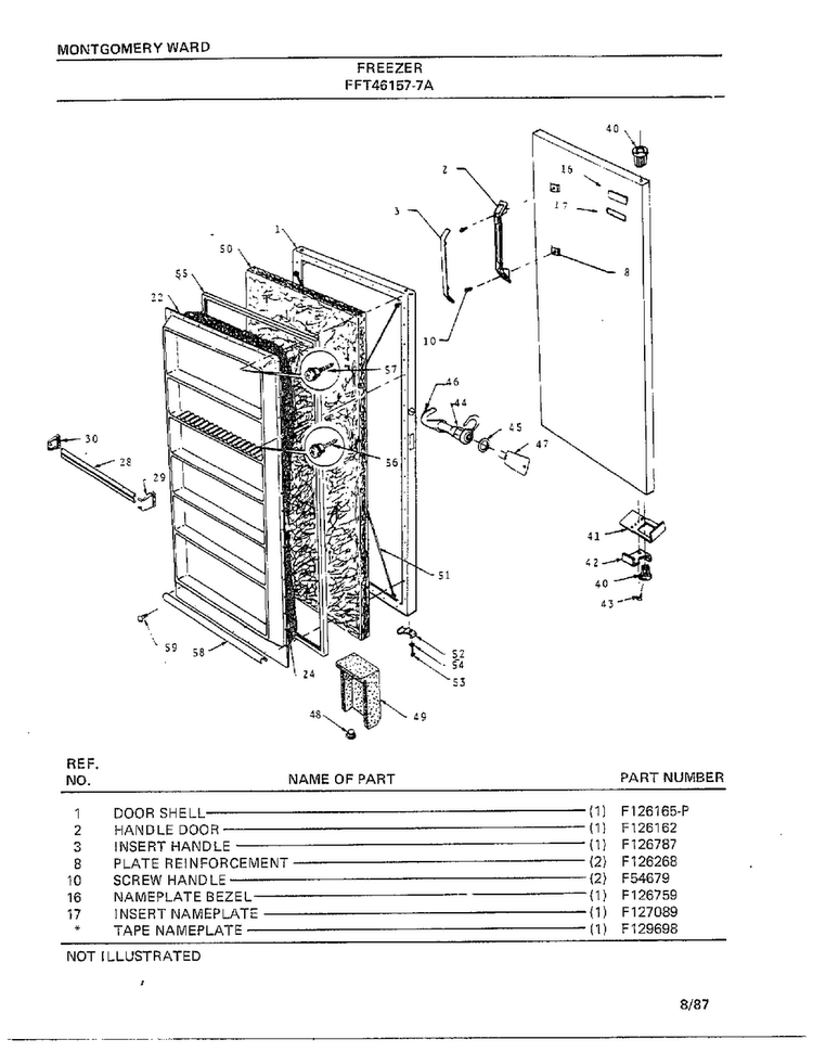Freezer Diagram and Parts List for 46157A-7  Frigidaire Freezer