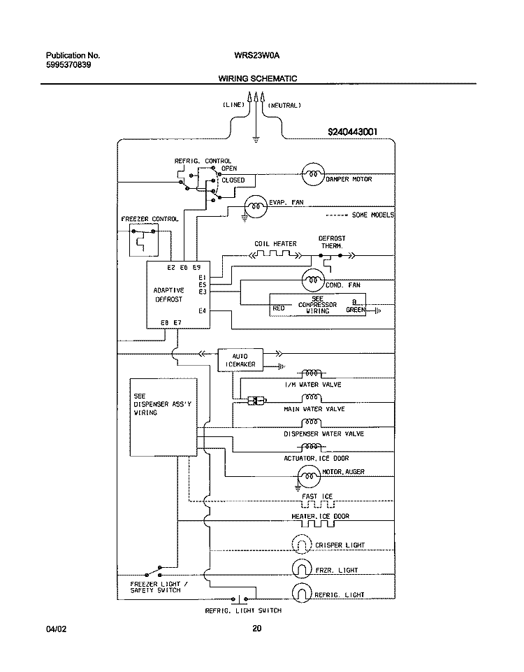 WIRING SCHEMATIC Diagram and Parts List for WRS23W0AQ3  Westinghouse Refrigerator