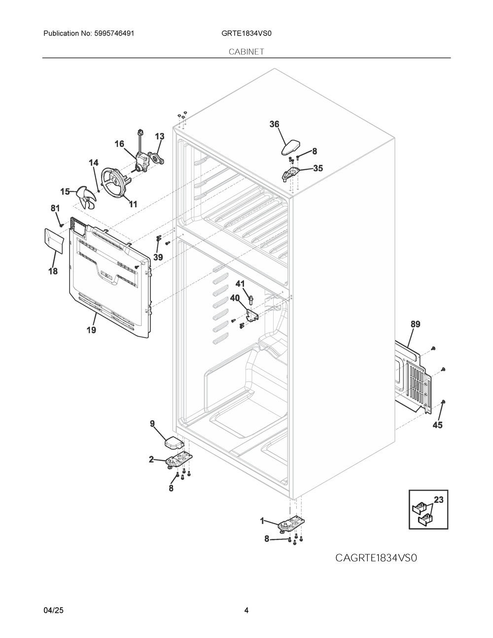 Cabinet Diagram and Parts List for GRTE1834VS0  Frigidaire Refrigerator