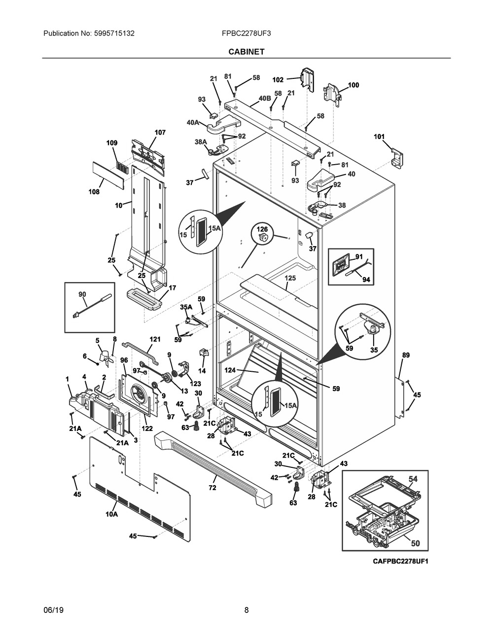 Cabinet Diagram and Parts List for FPBC2278UF3  Frigidaire Refrigerator