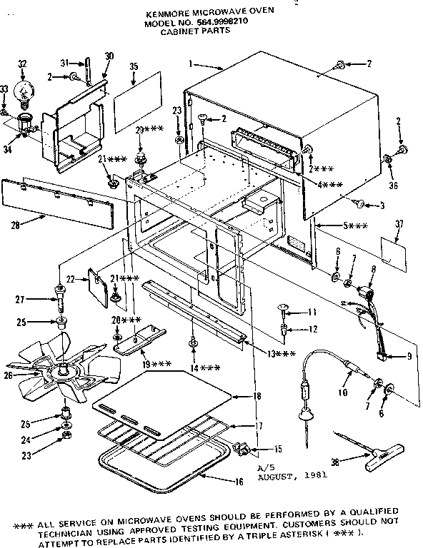 Cabinet Parts Diagram and Parts List for 5649998210  Kenmore Microwave