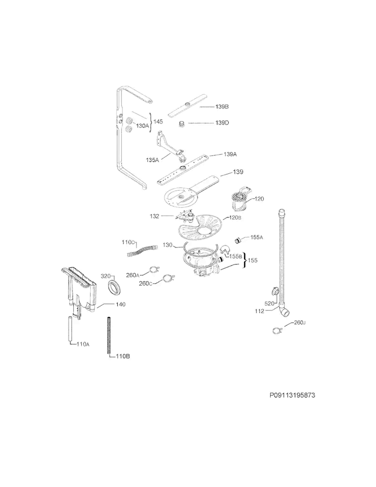 Wash System Diagram and Parts List for FGID2477RF3A  Frigidaire Dishwasher