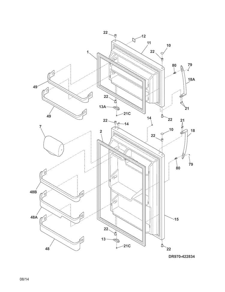 Doors Diagram and Parts List for FFHI1826PS5  Frigidaire Refrigerator
