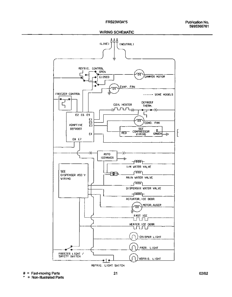 WIRING SCHEMATIC Diagram and Parts List for FRS23W3AW3  Frigidaire Refrigerator