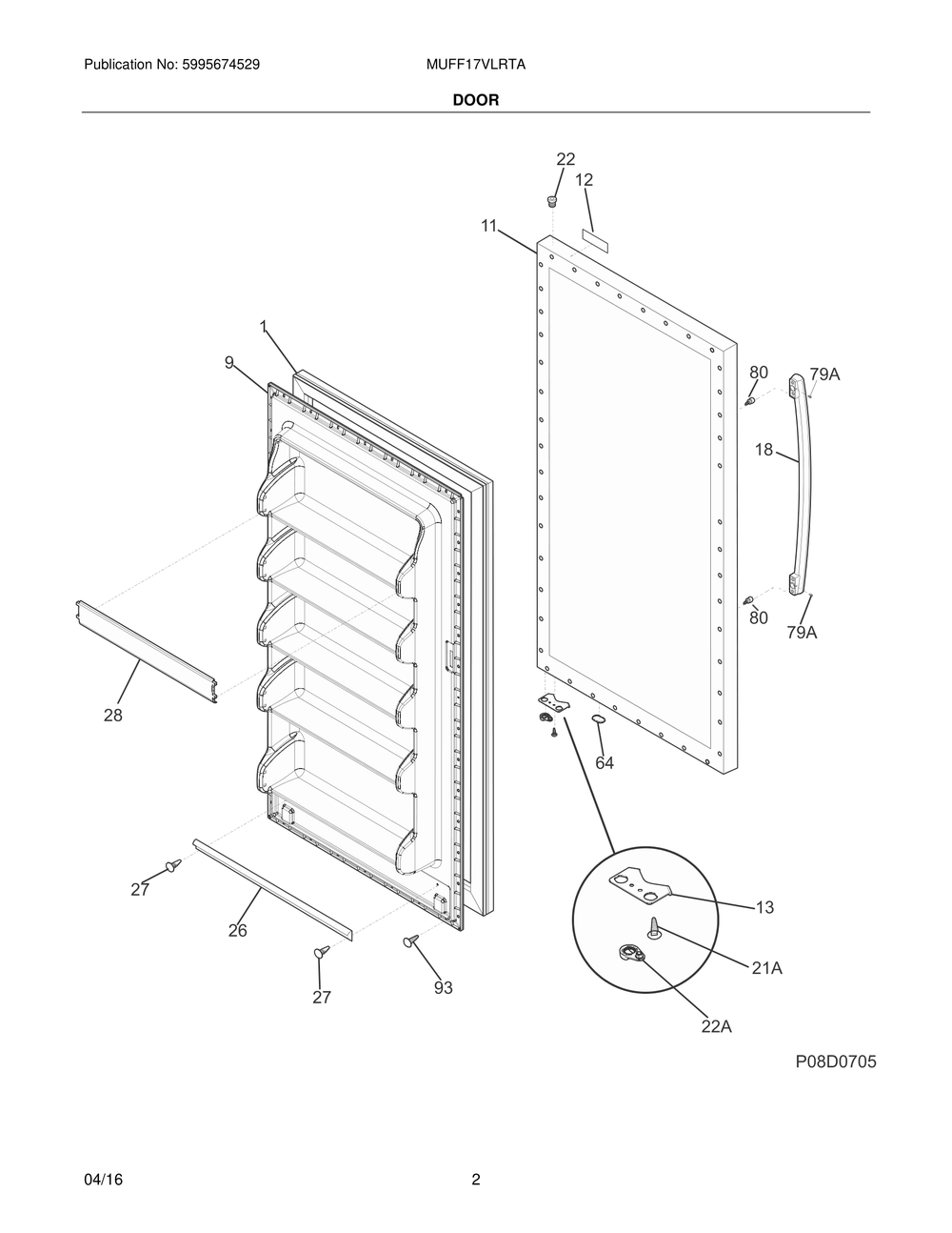 Door Diagram and Parts List for MUFF17VLRTA  Frigidaire Freezer