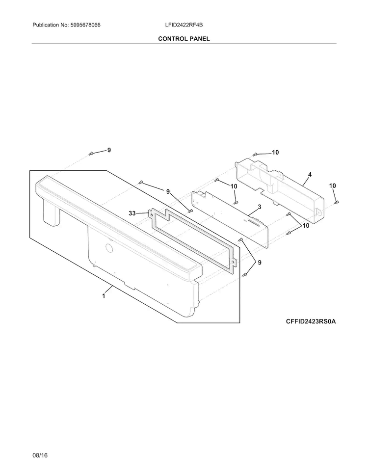 Control Panel Diagram and Parts List for LFID2422RF4B  Frigidaire Dishwasher