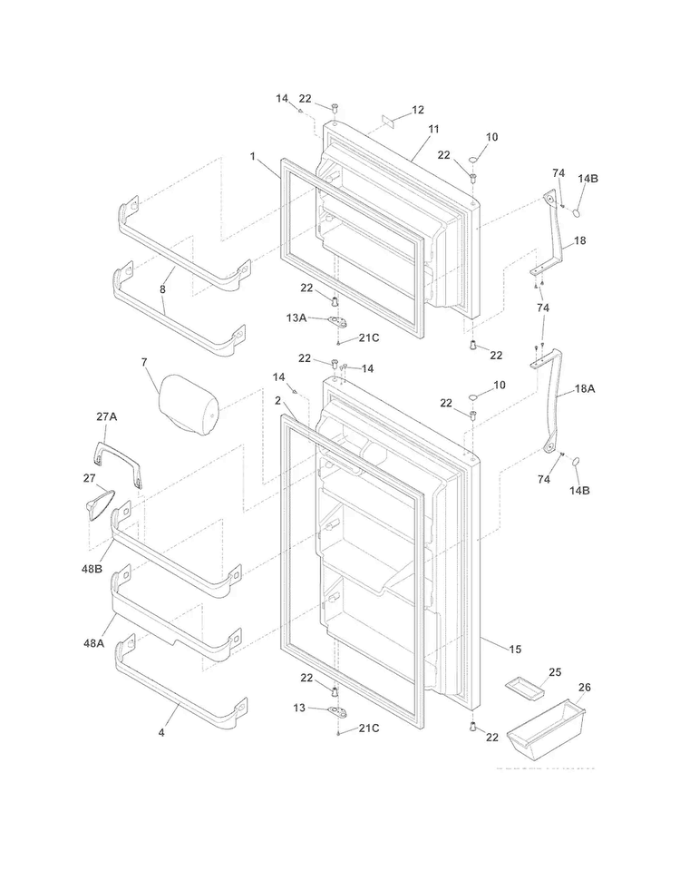 Doors Diagram and Parts List for MRTD23V6MM1  Uni Refrigerator