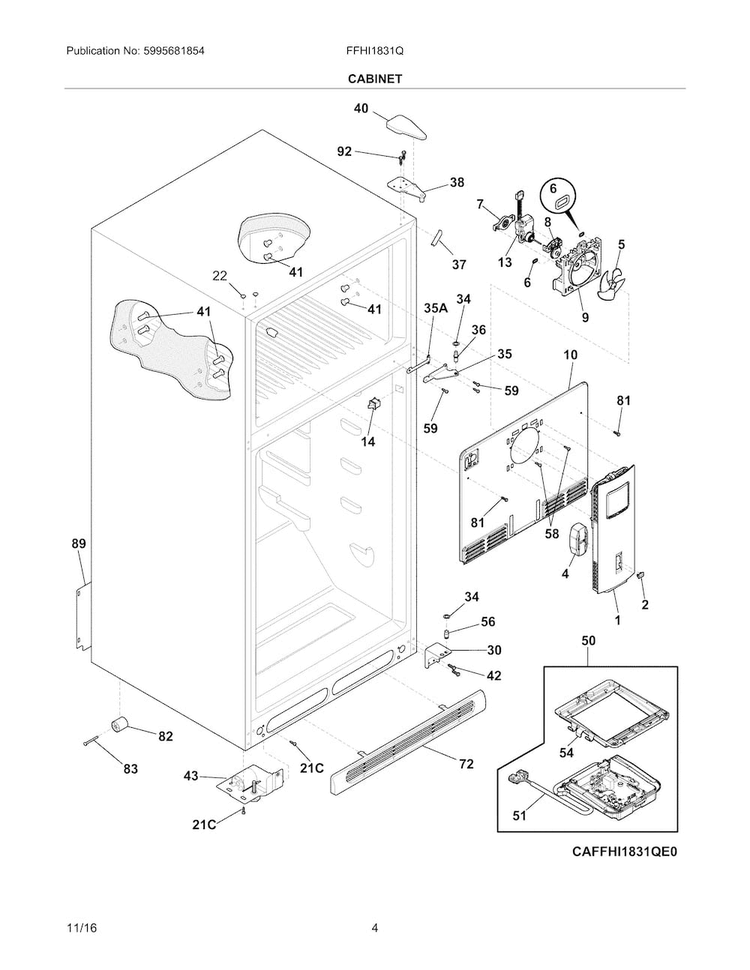 Cabinet Diagram and Parts List for FFHI1831QP5  Frigidaire Refrigerator