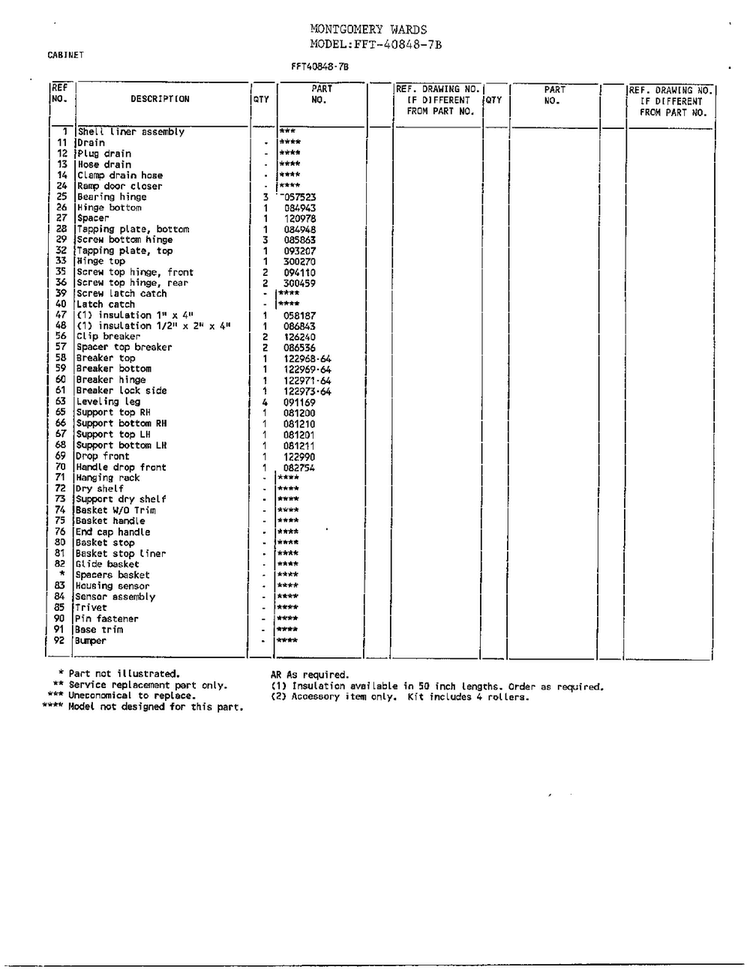 Cabinet Page 2 Diagram and Parts List for 40848-7B  Frigidaire Freezer