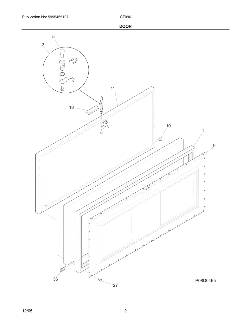 Door Diagram and Parts List for CFO96  Frigidaire Freezer