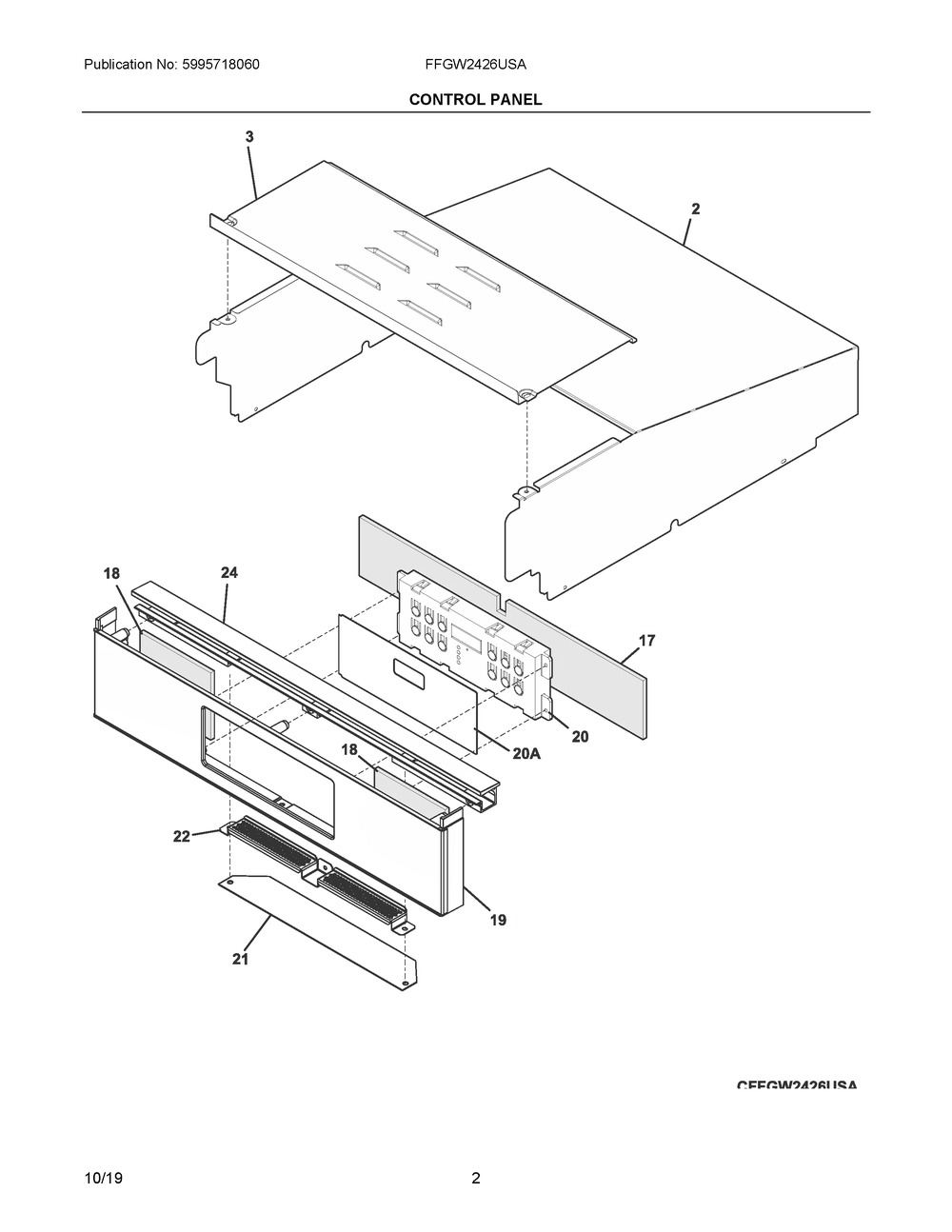 Control Panel Diagram and Parts List for FFGW2426USA  Frigidaire Wall Oven