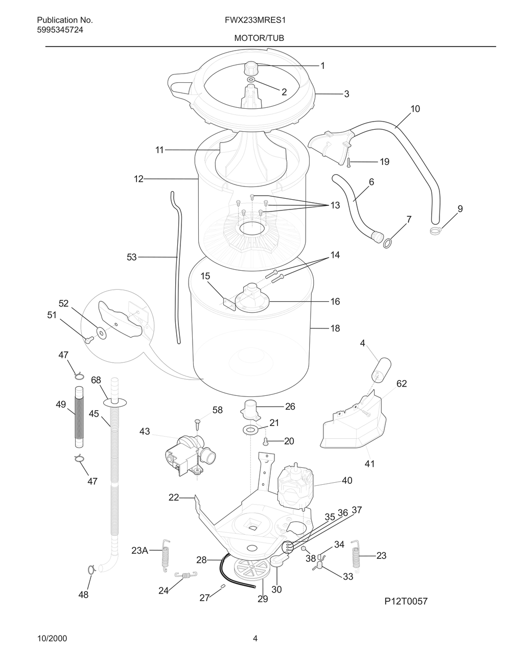 Motor/Tub Diagram and Parts List for FWX233MRES1  Frigidaire Washer