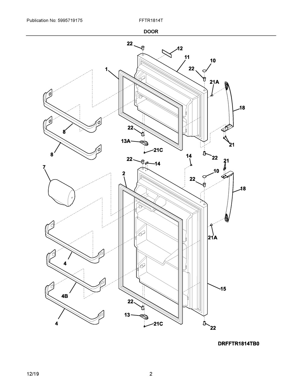 Door Diagram and Parts List for FFTR1814TBF  Frigidaire Refrigerator