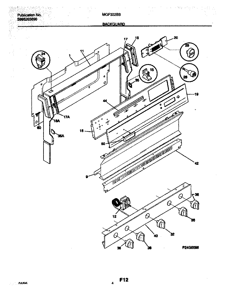 BACKGUARD Diagram and Parts List for MGF322BBWB  Frigidaire Range