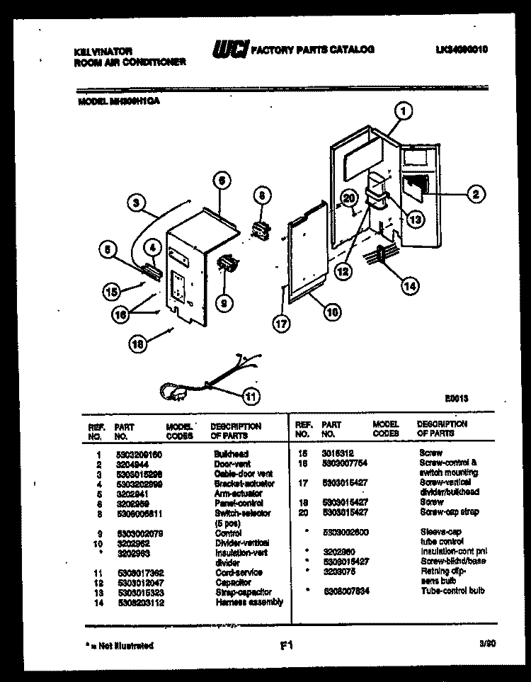 ELECTRICAL PARTS Diagram and Parts List for MH309H1QA  Kelvinator Air Conditioner