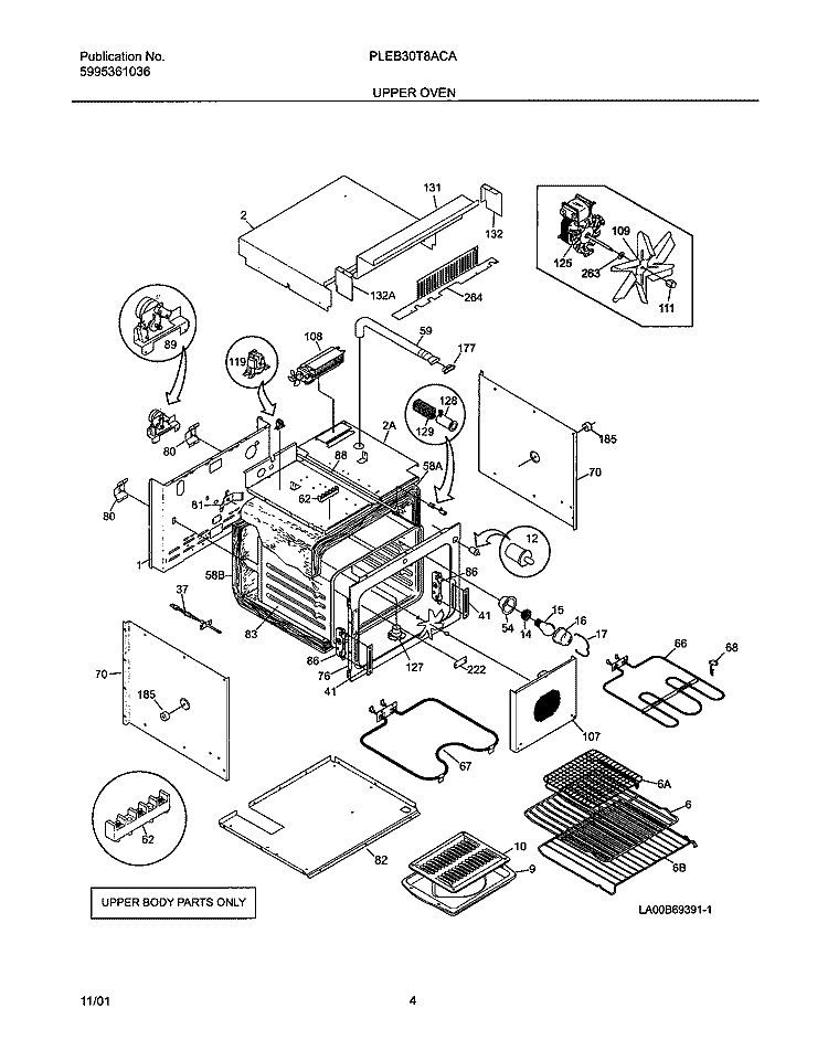 UPPER OVEN Diagram and Parts List for PLEB30T8ACA  Frigidaire Wall Oven