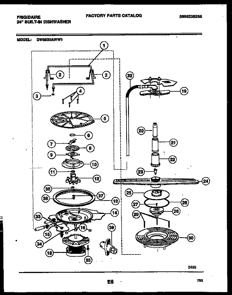 MOTOR PUMP PARTS Diagram and Parts List for DW8500AWW1  Frigidaire Dishwasher