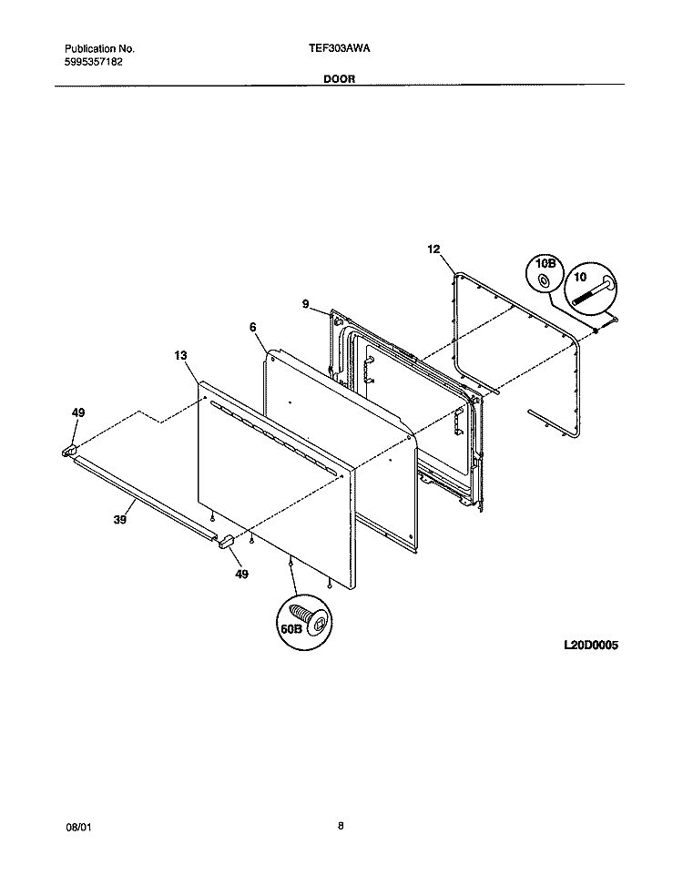 DOOR Diagram and Parts List for TEF303AWA  Tappan Range