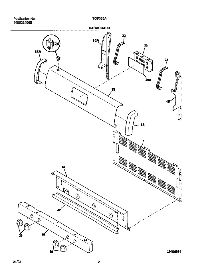 BACKGUARD Diagram and Parts List for TGF336AWE  Tappan Range
