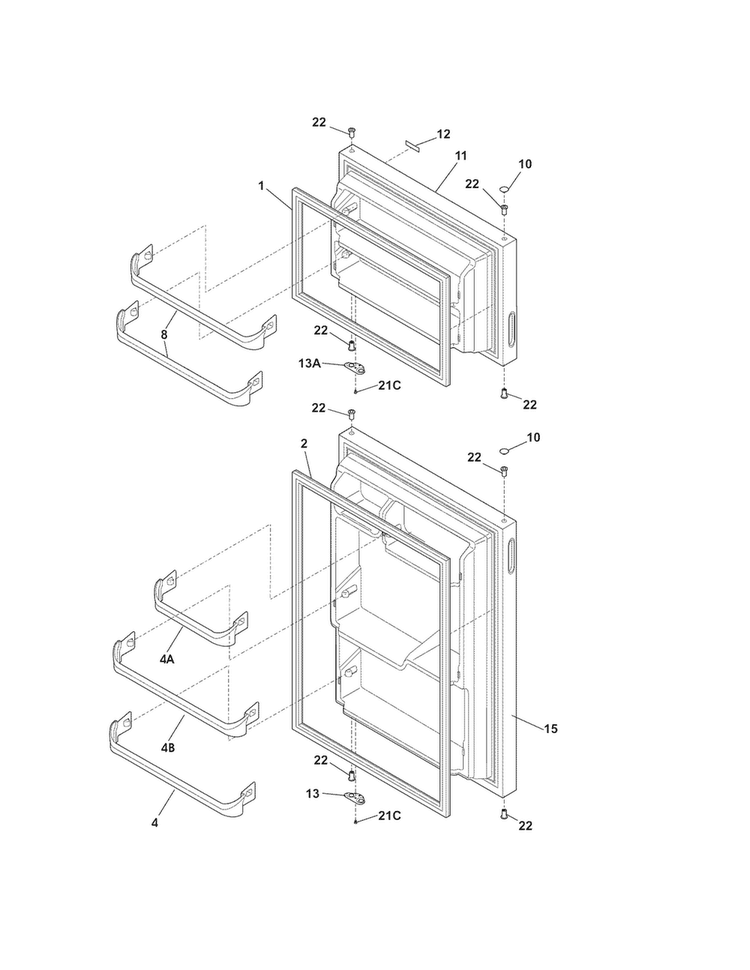 Doors Diagram and Parts List for 2536152201D  Kenmore Refrigerator