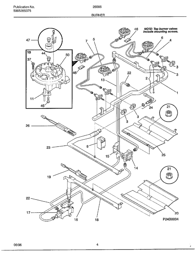 Burner Diagram and Parts List for 285660A  Frigidaire Range