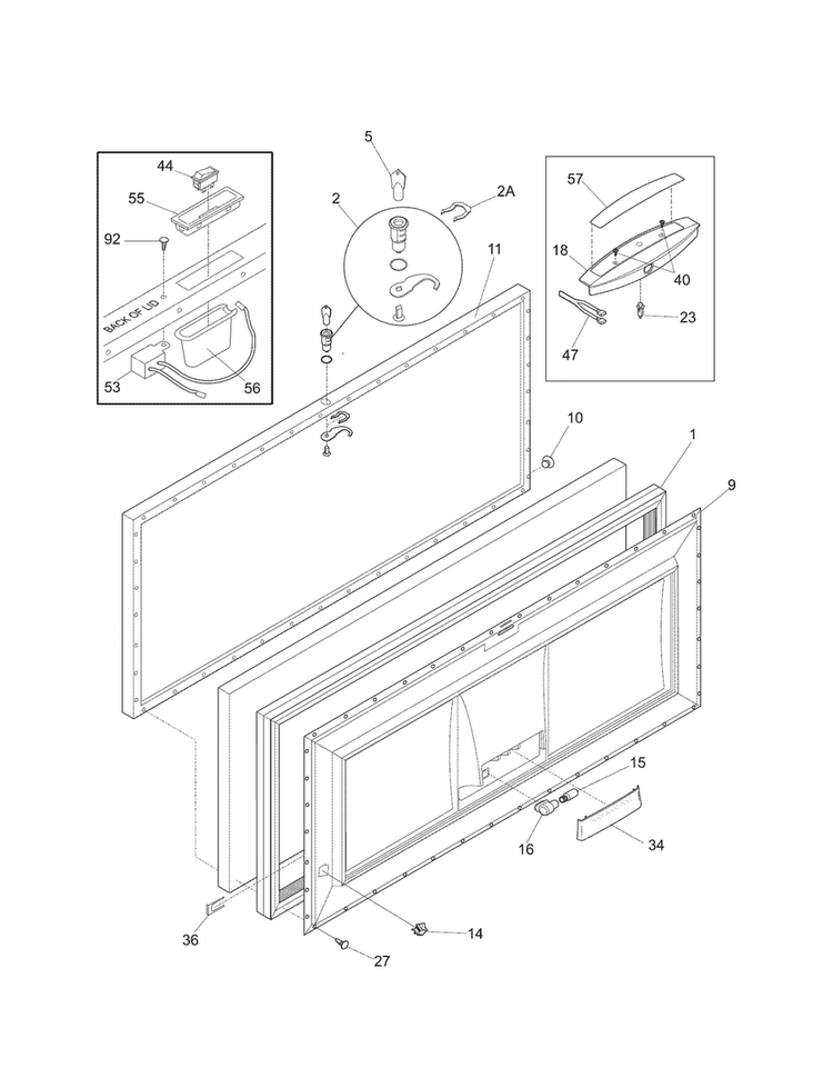Door Diagram and Parts List for 25316949106  Kenmore Freezer