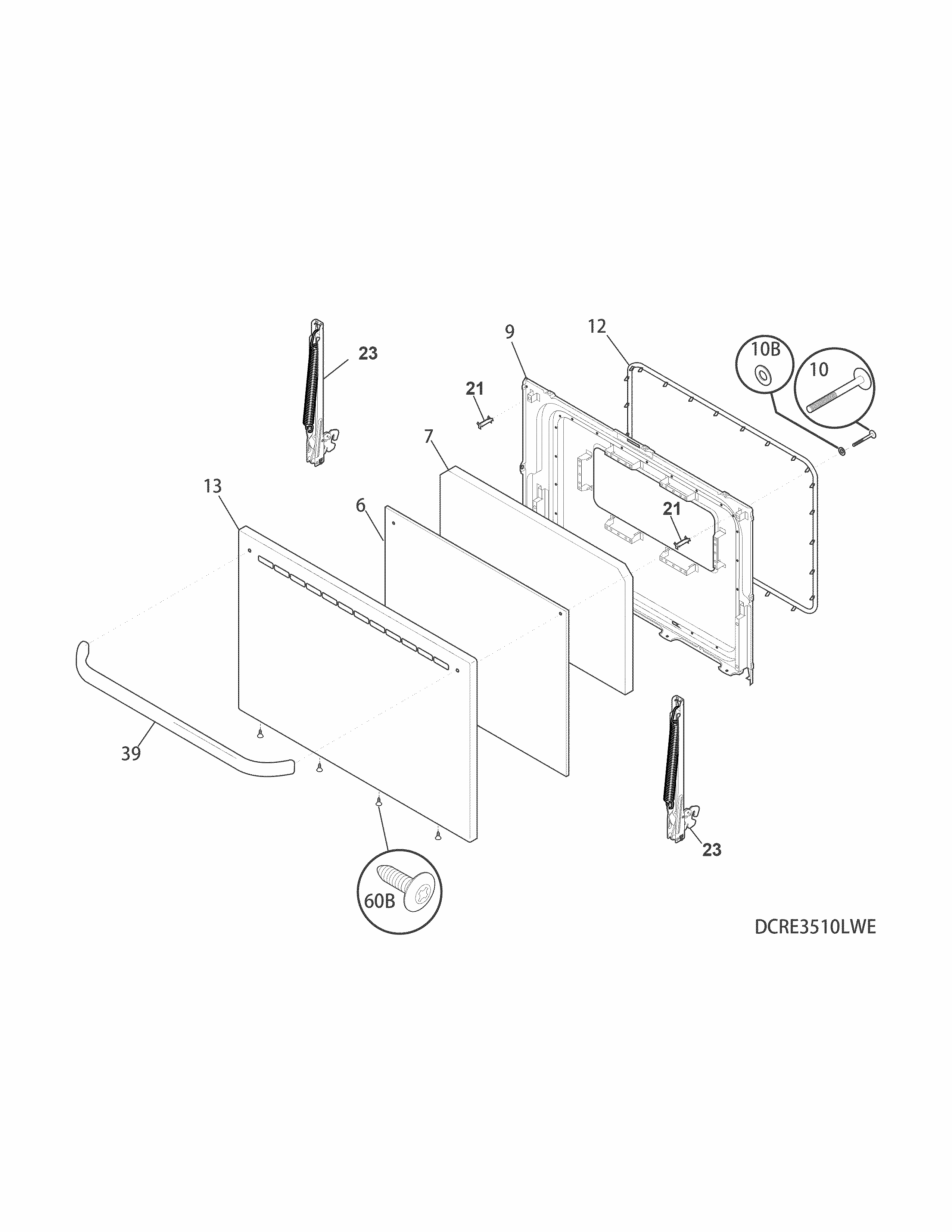 Door Diagram and Parts List for 79093022311  Kenmore Range