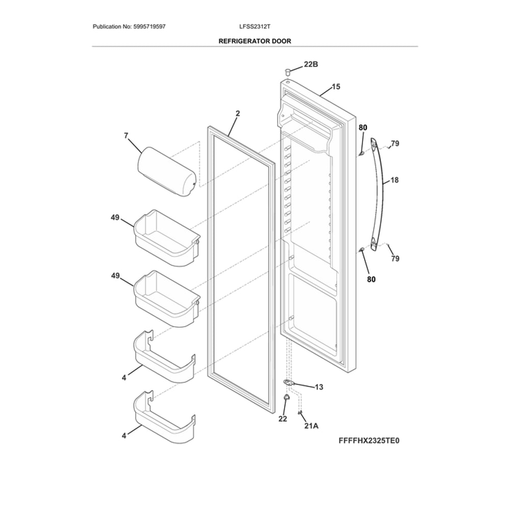 Refrigerator Door Diagram and Parts List for LFSS2312TD3  Frigidaire Refrigerator